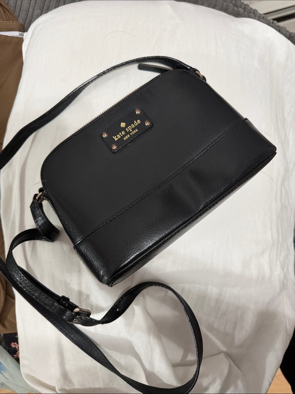 kate spade Black Leather Dome Crossbody with Gold Plaque